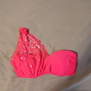 Miss Me sequined/sheer one strap bikini top
